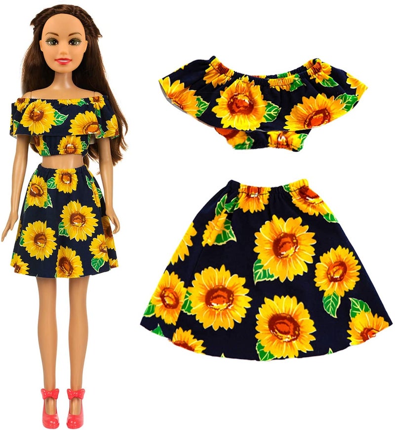 ZITA ELEMENT 3 Sets Fashion 28 Inch Girl Doll Clothes Dress Outfits - Quality Casual Wear Clothes Set, Fashion Sun Flower Off Shoulder Dress and Sequined Flared Pants for 28 Inch Girl Doll Clothing - Image 4